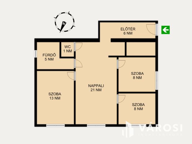 Nappali + 3 szoba + kertkapcsolat